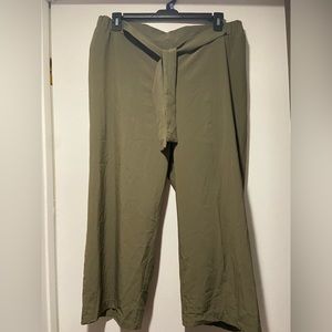 Calvin Klein Olive Green Tie-Waist Cropped Ankle Straight Leg